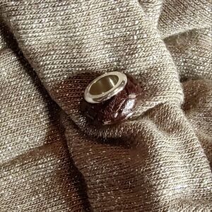 Silver Spacer Bead with Criss Cross Brown Leather!